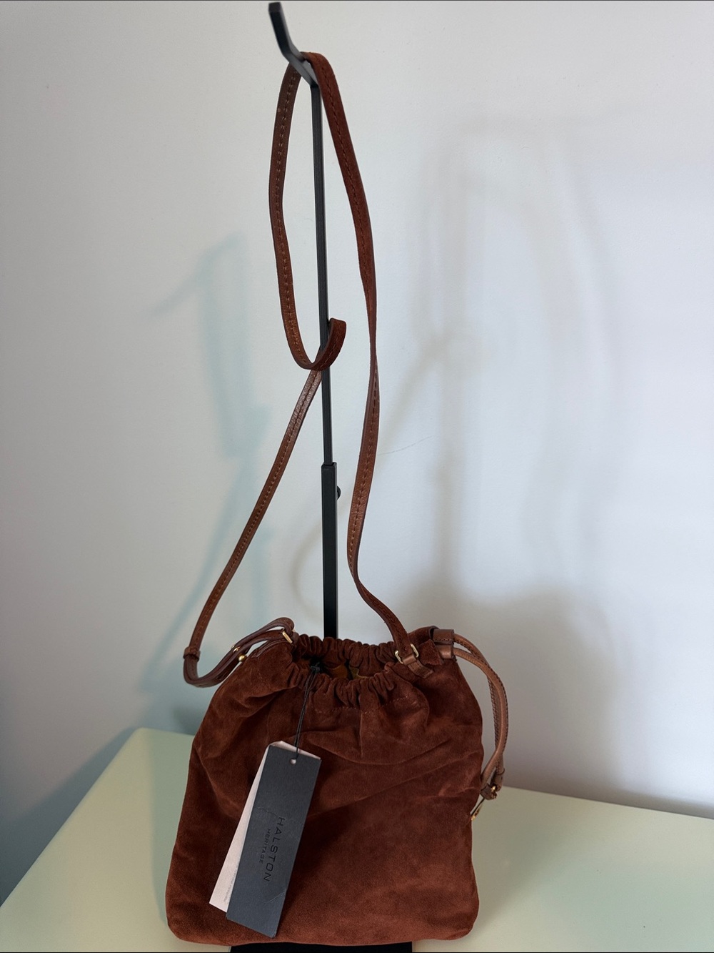 Halston Heritage Whiskey Suede Drawstring Shoulder Bag